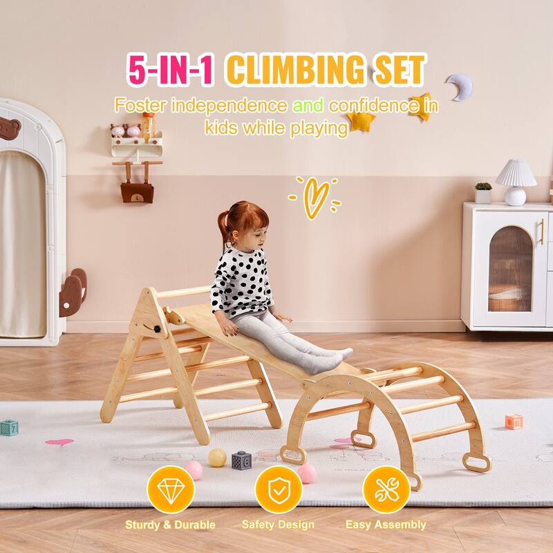 Wood Climbing Toy Set Pine 5-in-1 Play Gym for Kid's