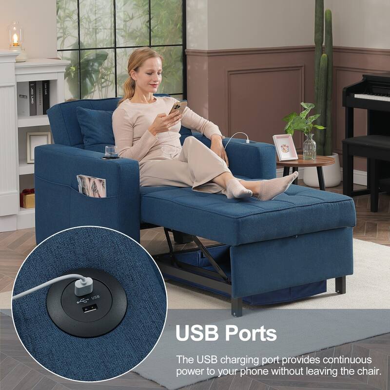 Pull Out Sofa Couch Bed Convertible Sleeper Sofa Bed with Storage Chaise, Sofa Couch