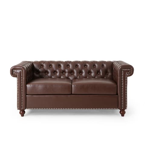 Brinkhaven Contemporary Button Tufted Loveseat with Nailhead Trim by Christopher Knight Home