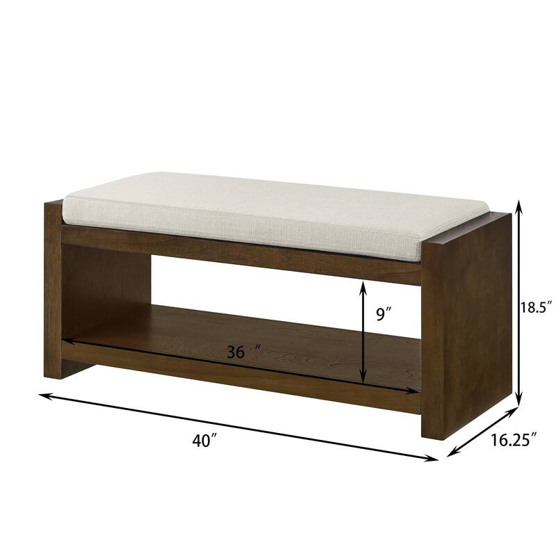 40" Accent Bench with Lower Shelf Shoe Rack, Padded Seating Bench for Living Room, Modern Compact Bed End Bench with Storage