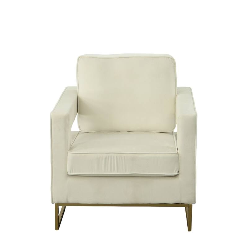 Upholstered Velvet Armchair with Squared Edges - 35.5" - Cream