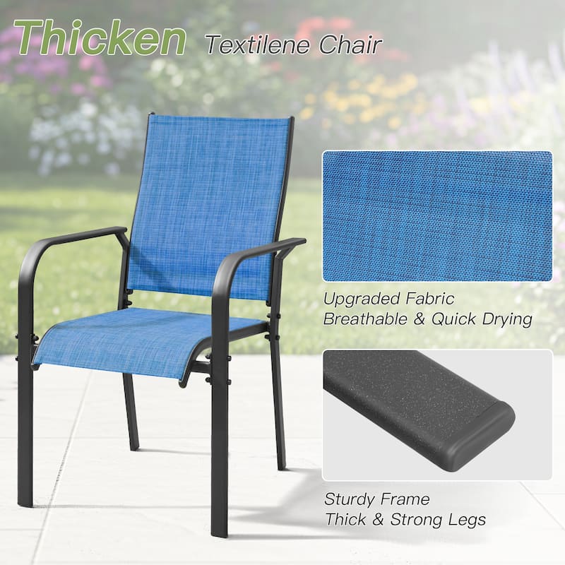 Patio Dining Set with Textilene Chairs / Swivel Rockers, Table w Adjustable Umbrella Hole