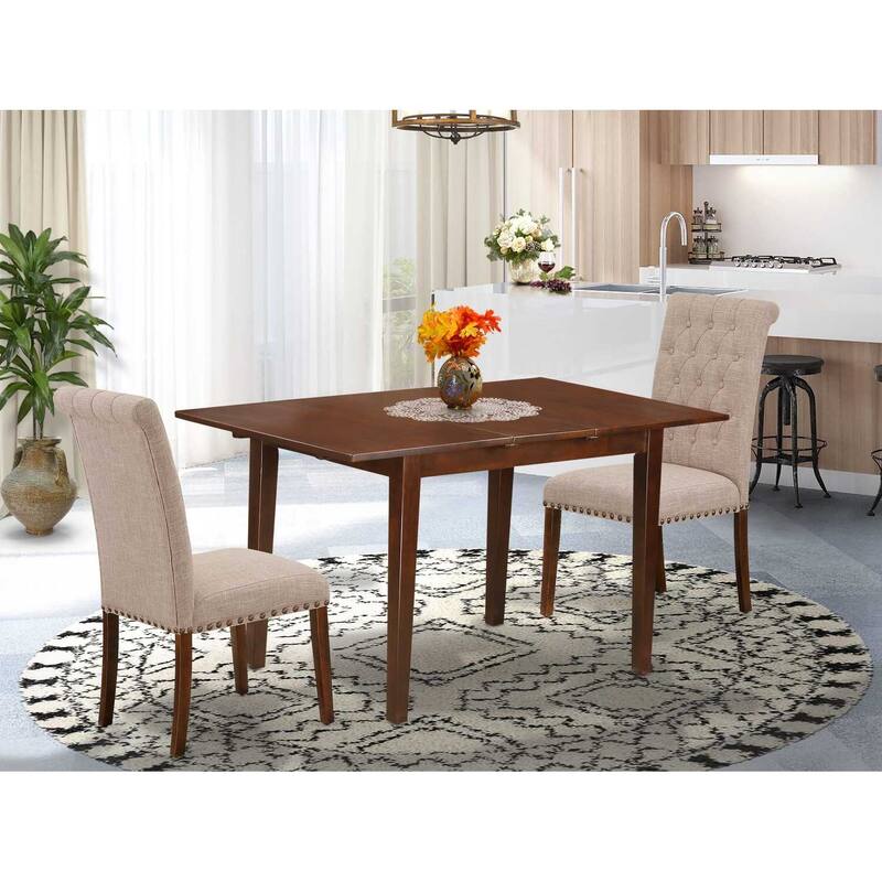 HomeStock 3-Piece Mahogany Finish Rectangular Solid Wood Top With Butterfly Leaf Dining Table Set