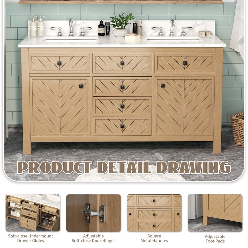60-inch Modern Double Bathroom Vanity Crafted with Solid Wood Frame