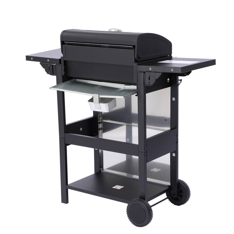 3-Burner Propane Gas BBQ Grill, 25650BTU Output With Wire Enamel Cooking Grids For Outdoor Barbecue, Foldable Side Table