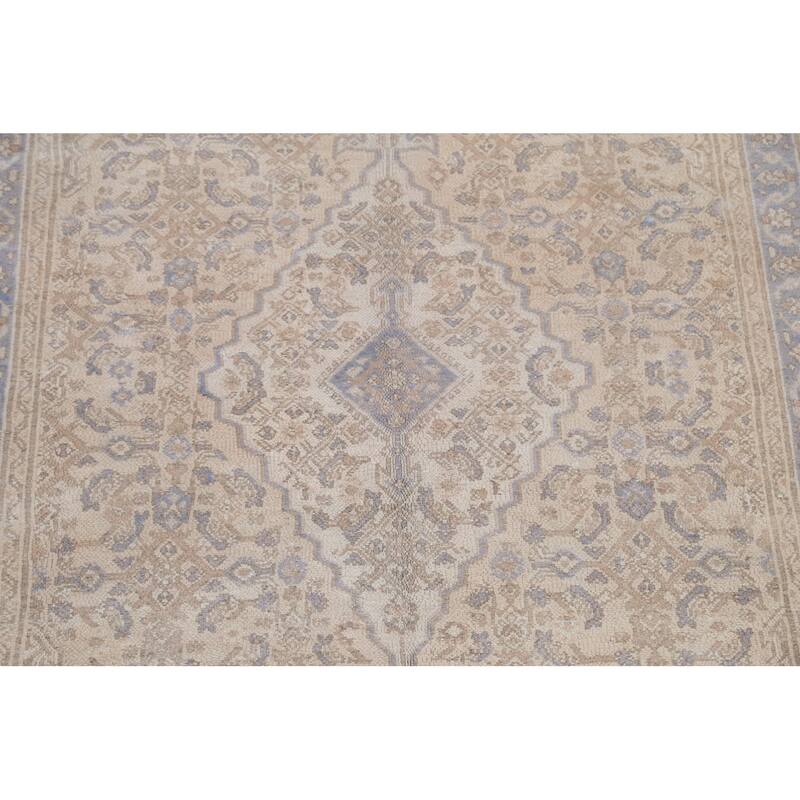 Vintage Distressed Geometric Hamedan Persian Area Rug Wool Handmade - 6'11" x 9'11"