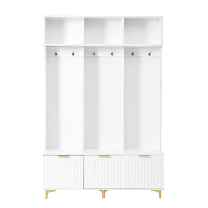 Modern Large Storage Hall Tree with Bench,High Gloss Fluted Doors