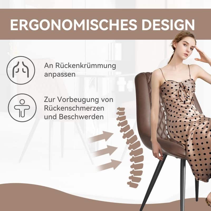 Leather Dining Chair with Metal Legs （Set of 2）