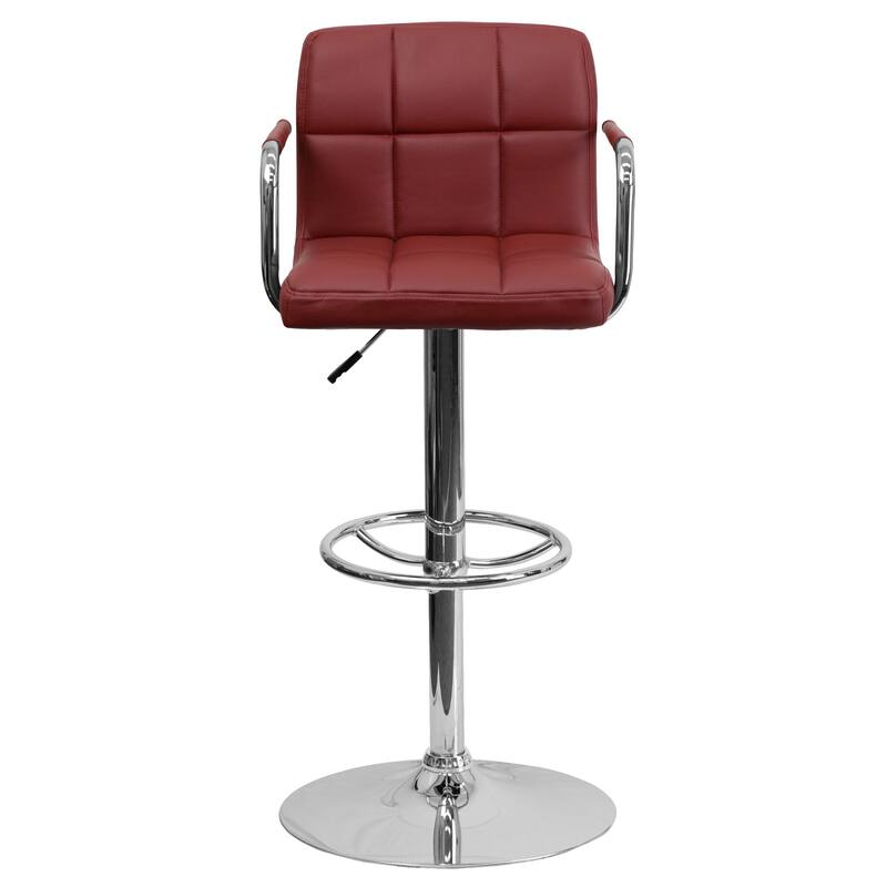 Quilted Vinyl Adjustable Height Barstool with Arms and Chrome Base - 20"W x 18"D x 36.75" - 45.25"H
