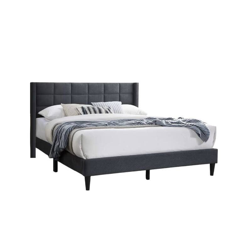 Zensa Full Bed, Charcoal Gray Linen Upholstery, Padded Wing Headboard