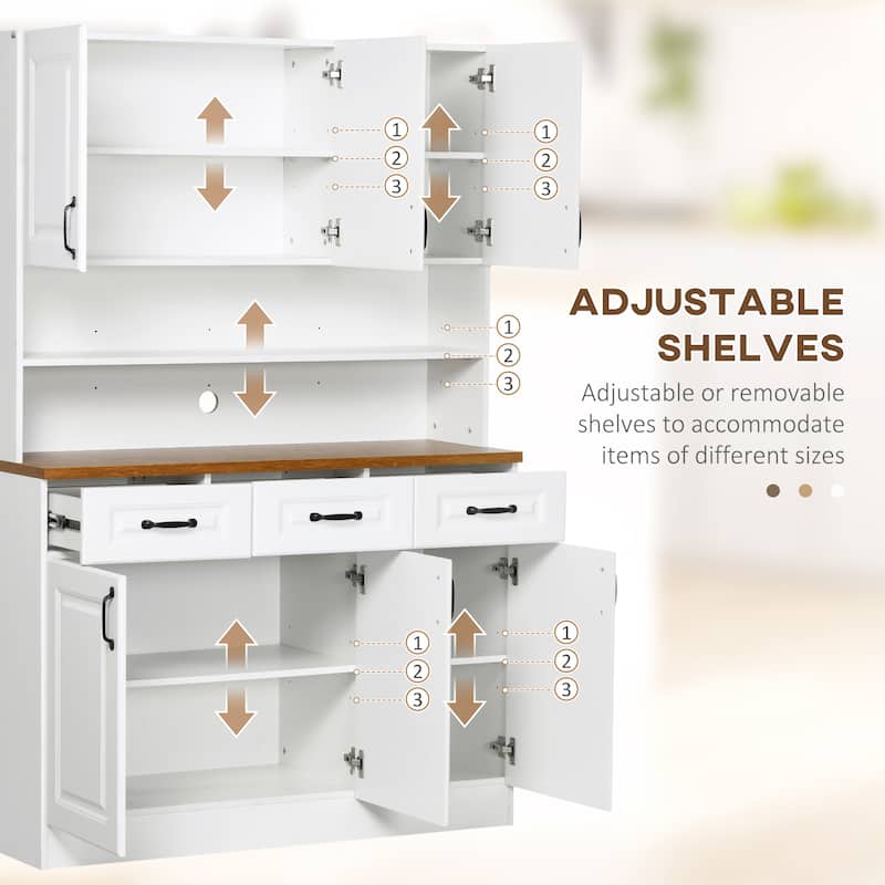HOMCOM 71" Kitchen Pantry, Freestanding Buffet with Hutch, Farmhouse Microwave Cabinet with Countertop and Adjustable Shelves