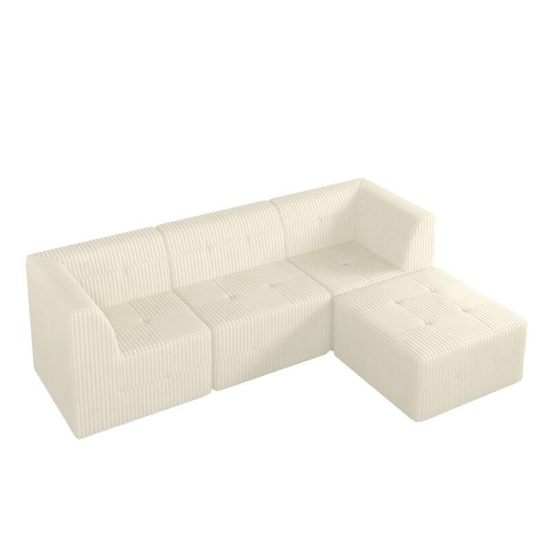 97.25" Modular L-Shaped Corduroy Sectional Sofa with No-Assembly Foam Construction & Convertible Sleeper Function