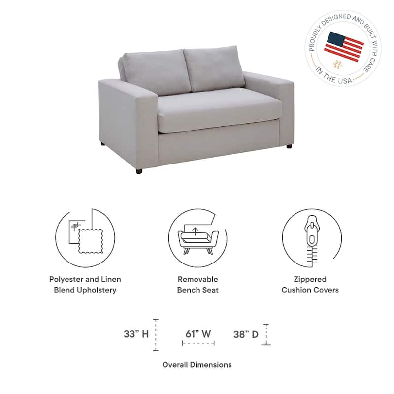 Avendale Linen Blend Loveseat - Made in the USA With Bench Seat Cushion
