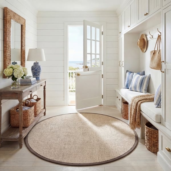 slide 2 of 20, SAFAVIEH Natural Fiber Pacific Casual Border Sisal Rug 10' Round - Marble/Khaki Grey