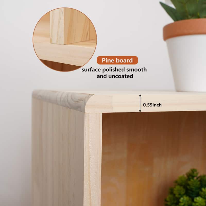 Solid Pine Wood 7-Compartment Storage Cabinet, 45.5"L x 29.1"H Fixed Shelves Organizer, Multi-Compartment Cabinet