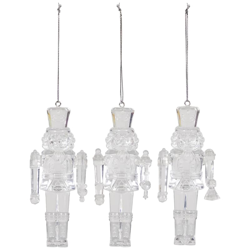 Nutcracker Soldier Acrylic Christmas Ornaments - 5" - Clear - Set of 3