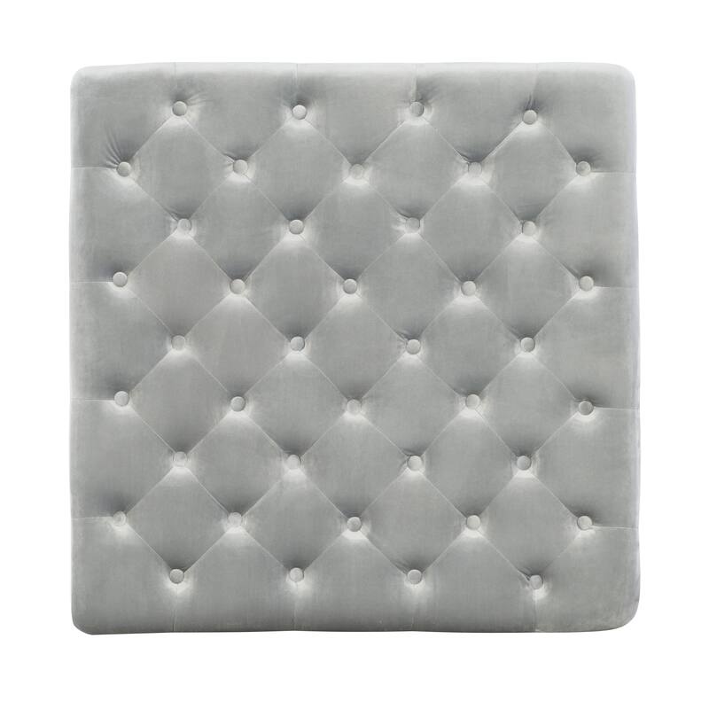 Abigal Grey Velvet Square Tufted Ottoman