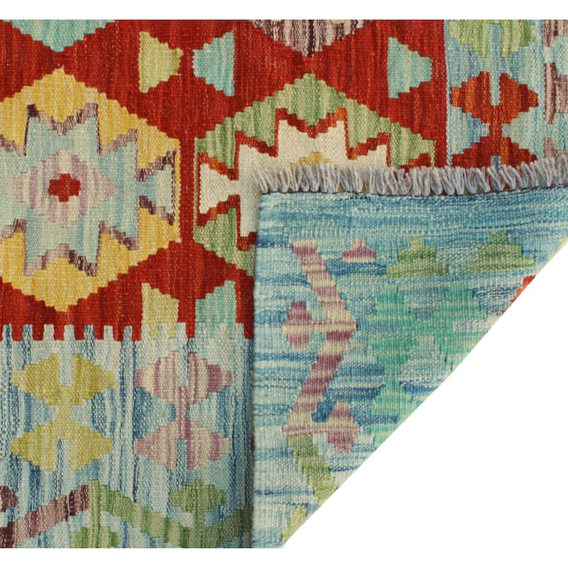 Flatweave Mohigul Red/Blue Rug - 3'3" x 5'0"