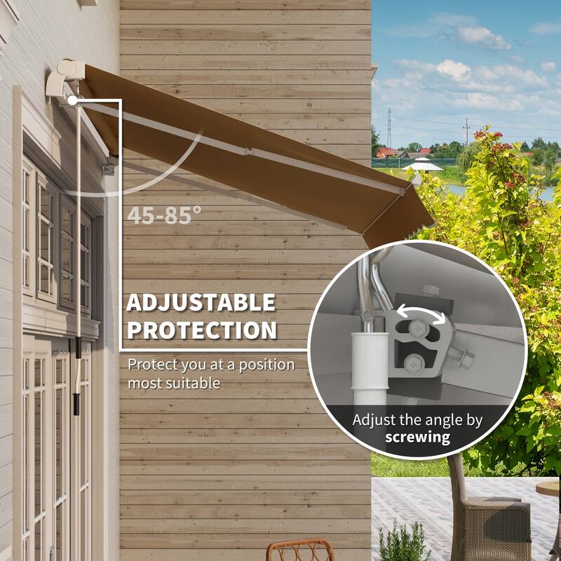 Outsunny 10' x 8' Manual Retractable Sun Shade Patio Awning with UV Protection and Easy Crank Opening, Coffee Brown