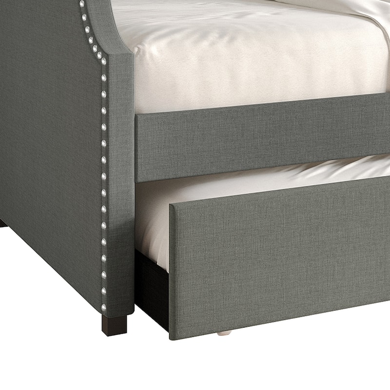 CraftPorch Minimalist Linen Upholstered Twin Daybed with Trundle