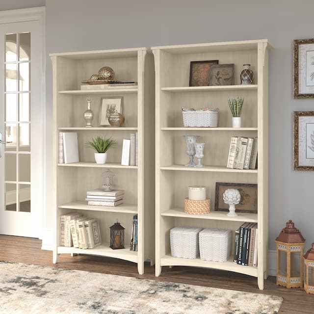 Salinas Tall 5 Shelf Bookcase - Set of 2 by Bush Furniture - Antique White