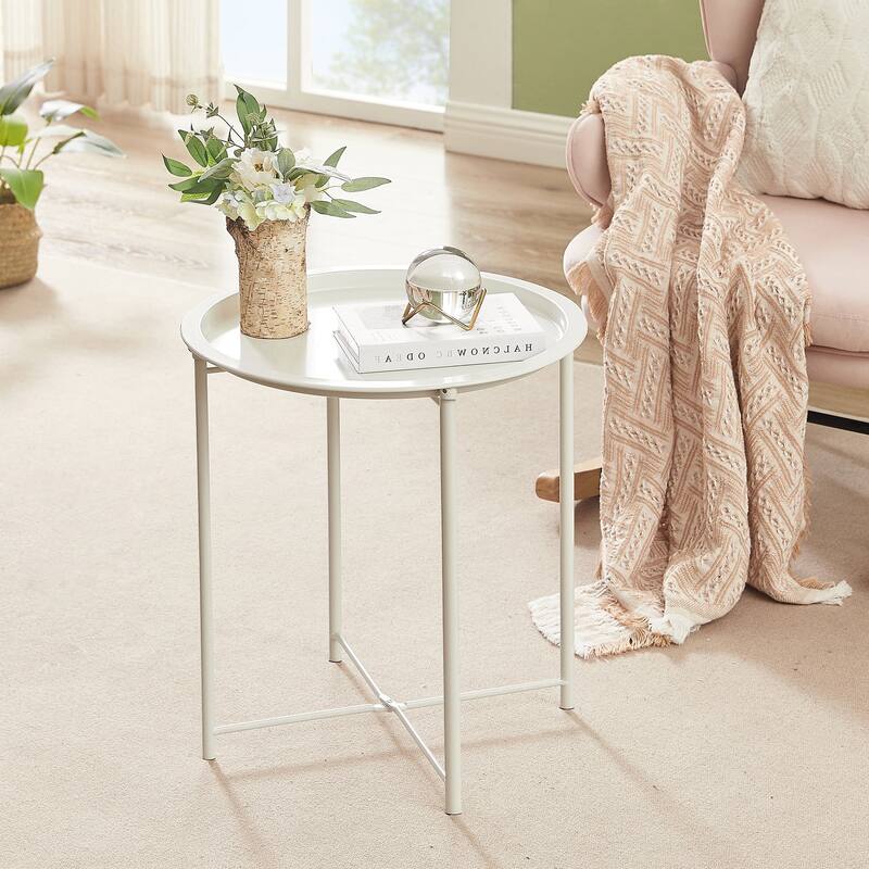 VECELO Side/End Table, Folding Round Metal Anti-Rust and Waterproof Outdoor for Living Room Bedroom,Nightstands