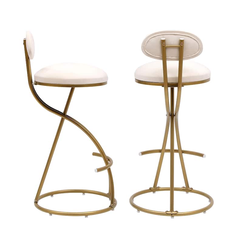 Metal Frame Round Bar Stool Set of 2, Armless Velvet Barstools w/Upholstered Back Counter Chair for Dining Room, Kitchen Island
