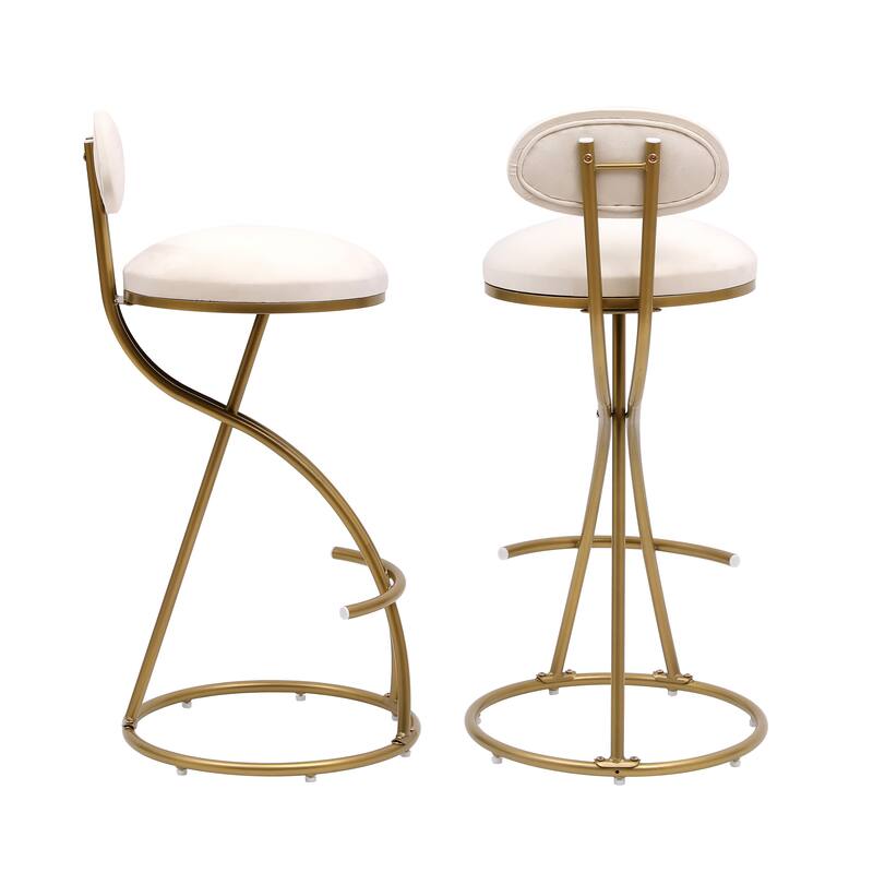 Round Bar Stool Armless Velvet Barstools with Back Set of 2 Upholstered Counter Chair for Dining Room, Kitchen Island