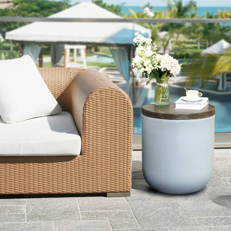 Grey and Brown MgO Round Side Table, Indoors and Outdoors
