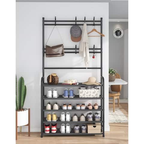 67 in x 31 in x 10 in Metal Hall Tree with Shoe Storage Rack - 1pc
