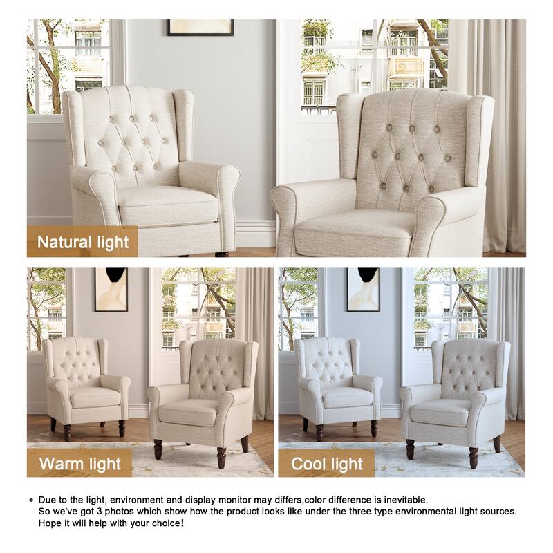 Button Tufted Armchair Wingback Wood legs Accent Chairs (Set of 2)