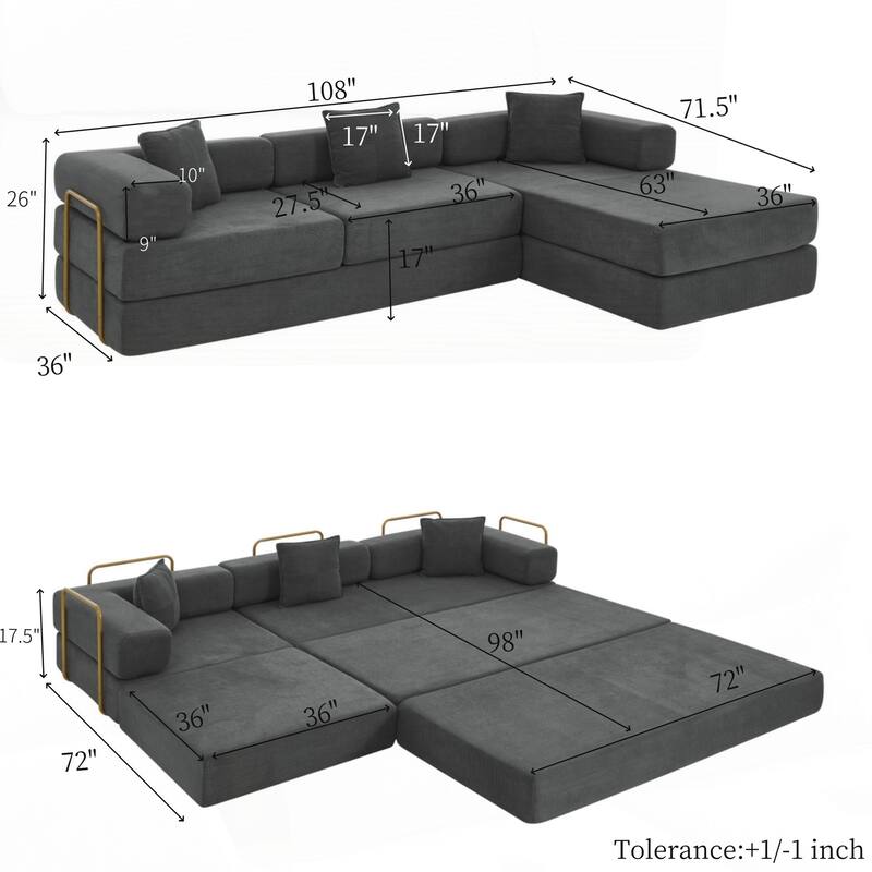 Modular Sectional Sofa with L-Shape Chaise, Boneless Cloud Couch with Deep Seat