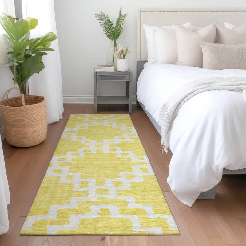 Premium Washable Super Soft Geo Trellis Mayfield Rug - Yellow - 2'3" x 7'6"
