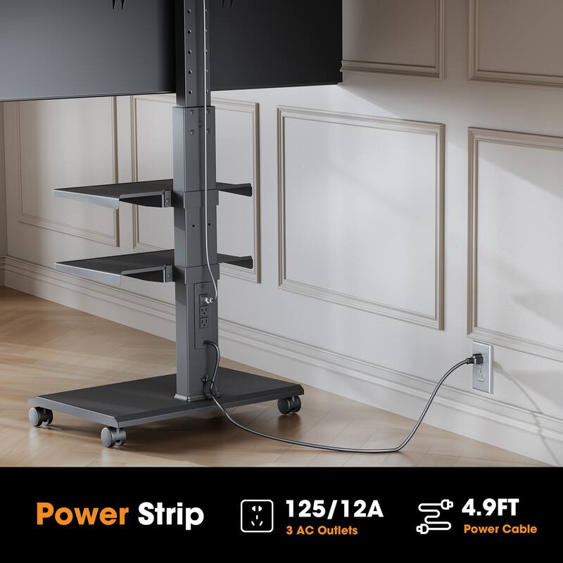 FITUEYES Rolling TV Stand with Wheels For 32-70 Inch TVs, with Power Outlet and Two Shelf TV Console ,Hold Up To 88 Lbs