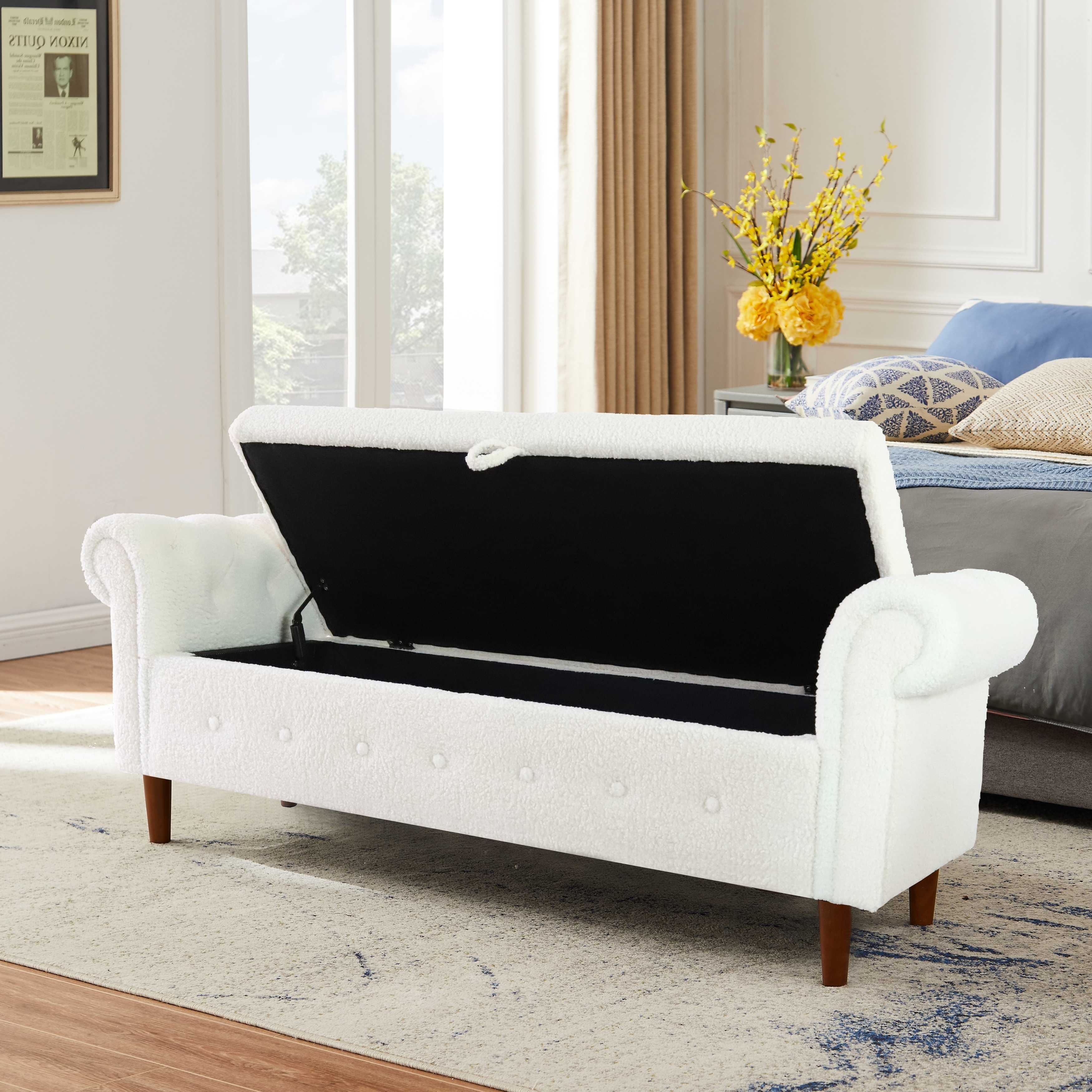 Teddy Velvet Multifunctional Storage Rectangular Sofa Stool Rolled