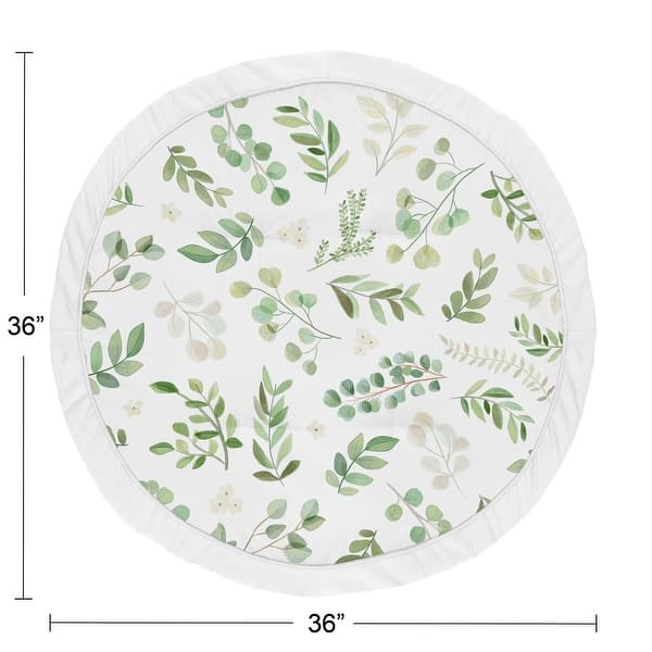 Floral Leaf Collection Girl Baby Tummy Time Playmat - Green and White Boho Watercolor Botanical Woodland Tropical Garden