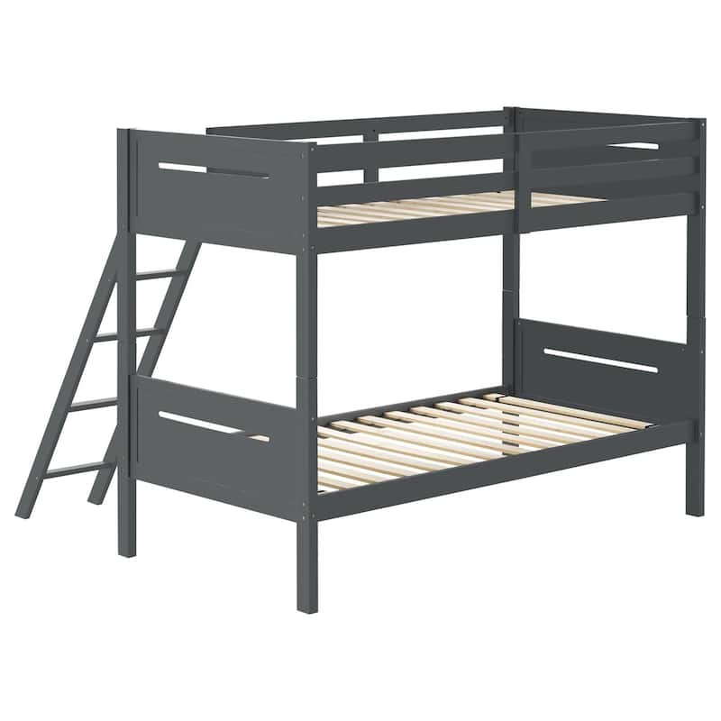 Modern Grey Twin/Twin Bunk Bed with Built-in Ladder and Guardrails