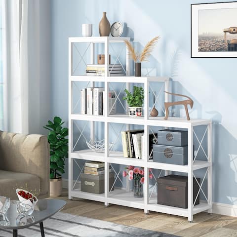 Ladder Corner Bookcase, 12 Shelves Display Shelf, Wooden 5-Tier Bookshelf