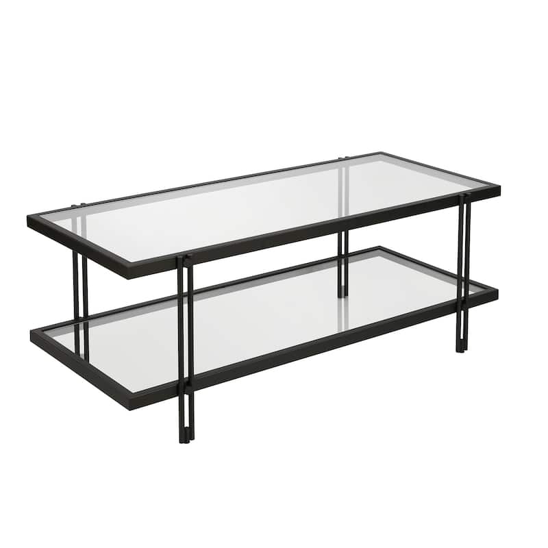 45-inch Glass and Steel Coffee Table with Shelf for Living Room Storage - 45" x 20" x 17"