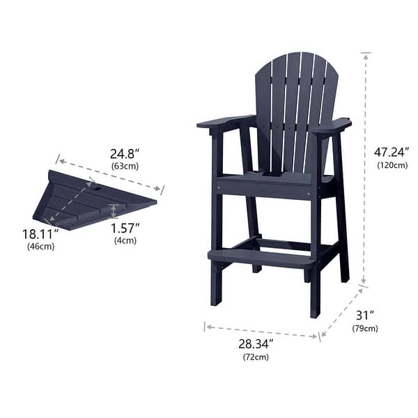 dimension image slide 1 of 4, Rustic 2 Pieces Adirondack Chair Outdoor Barstools with Connecting Tray and Umbrella Hole