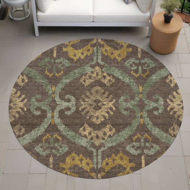 Machine Washable Indoor/ Outdoor Global Empire Chantille Rug - Chocolate - 8' x 8'