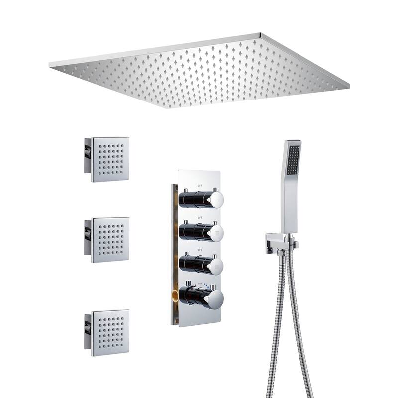 20 Inch 3 Functions Flush Ceiling Mounted Thermostatic Shower System - Chrome