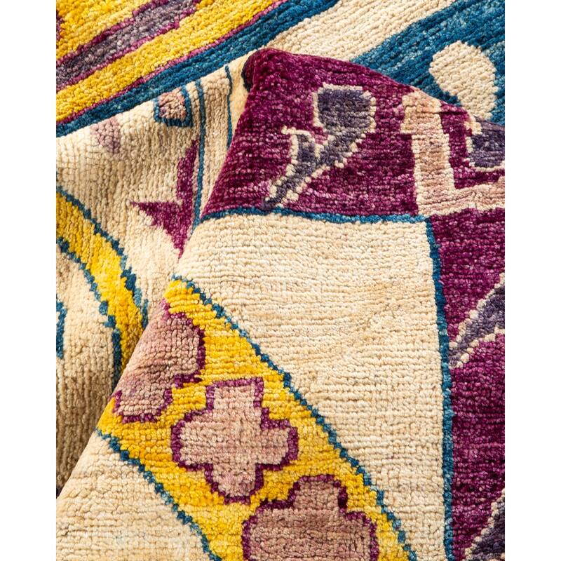 Overton Hand Knotted Wool Contemporary Patchwork Ivory Area Rug - 9' x 12'