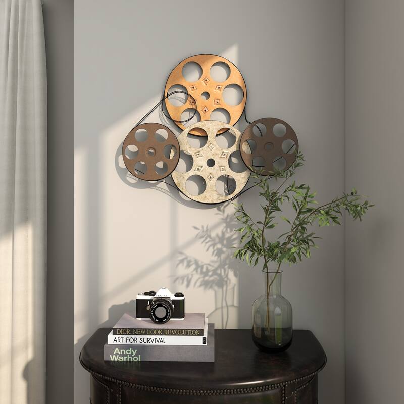 Multi Colored Metal Vintage Movie Reel Film Home Wall Decor