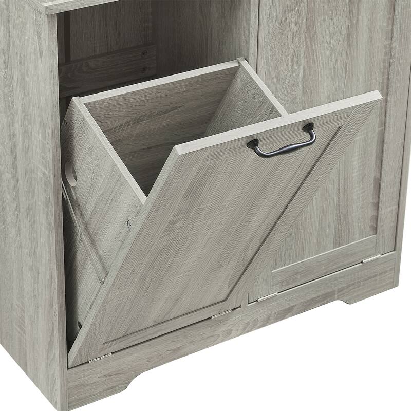 Bathroom Storage Cabinet with Doors and Tilt-Out Laundry Hamper