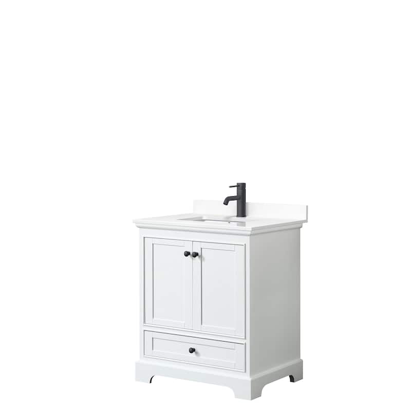 Deborah 30-inch Single Vanity, Cultured Marble Top - White, Black Trim, White Cultured Marble Top
