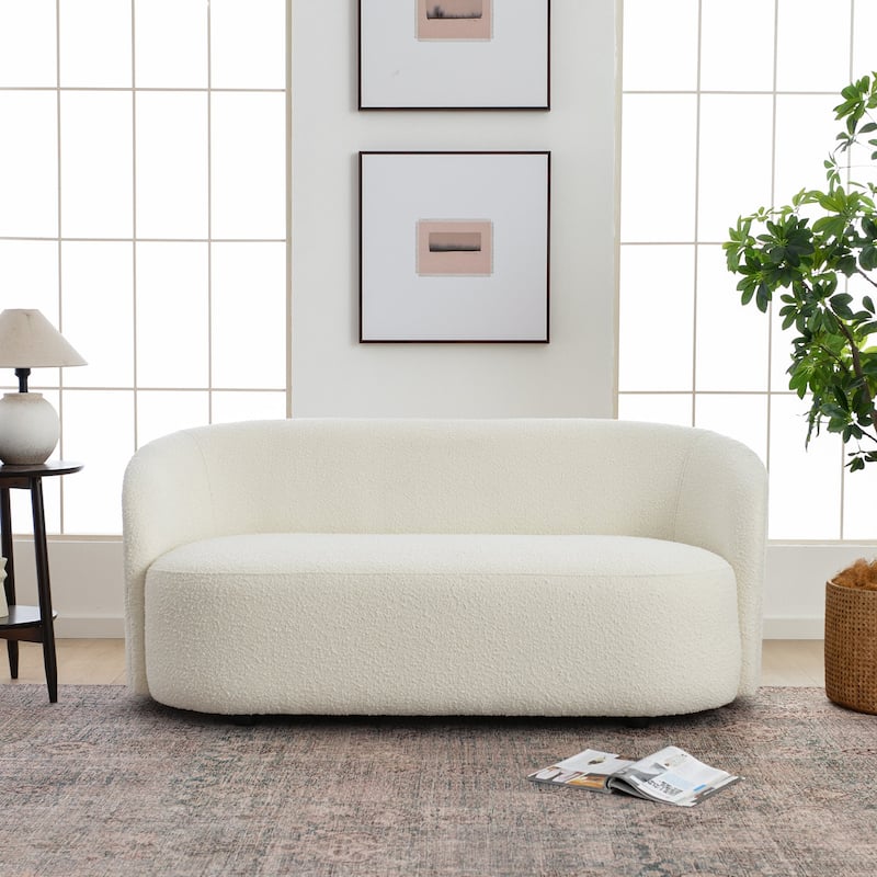 KINWELL Sherpa Upholstered Loveseat Boucle Sofa Couch, 68"W - Cream