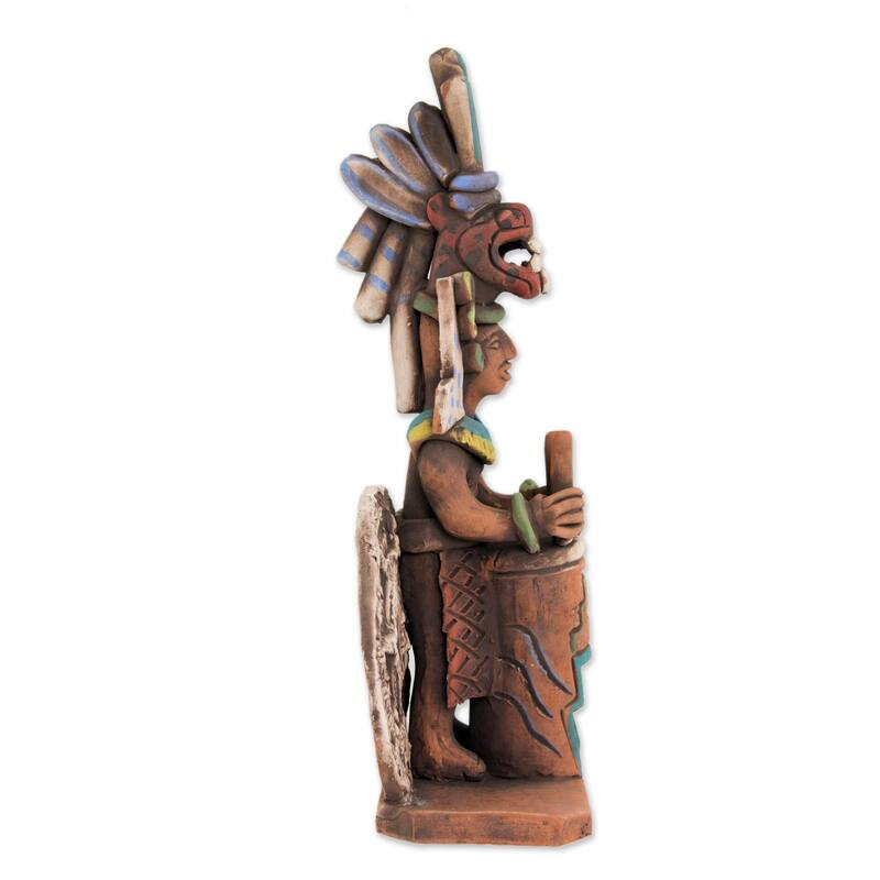 Novica Handmade Aztec Drummer Ceramic Sculpture