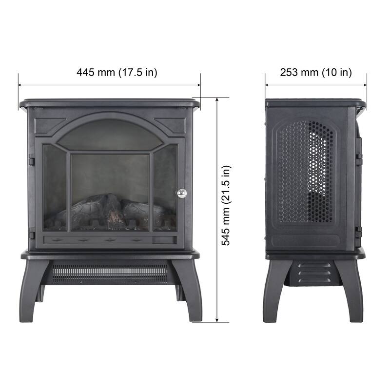 Freestanding 18-Inch Electric Quartz Fireplace Stove with Realistic Flame, 1500W Heat & Remote Control