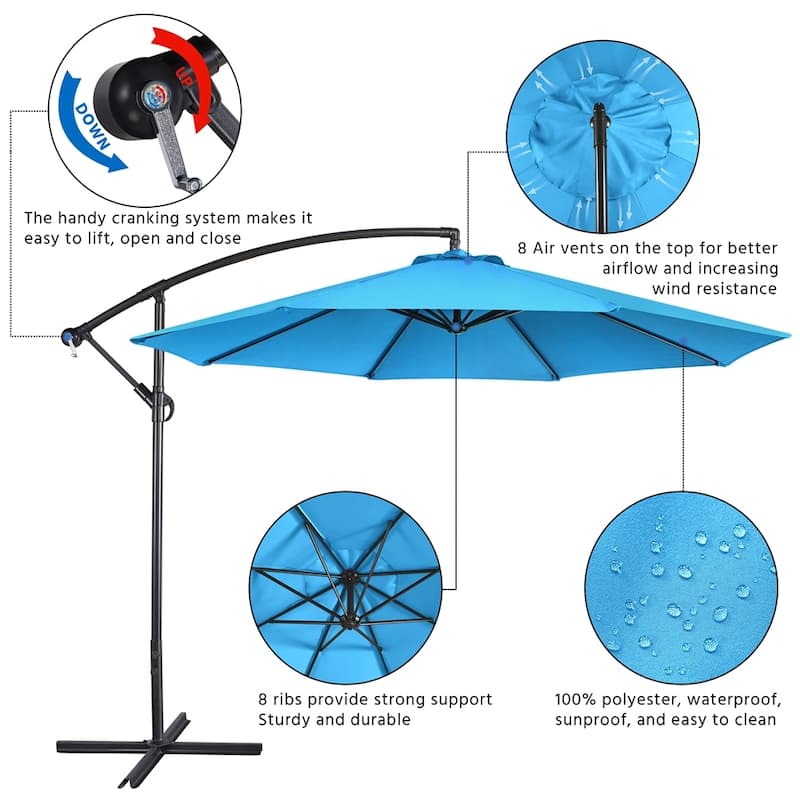Yaheetech 10 Ft Patio Offset Umbrella Outdoor Hanging Cantilever Umbrella with Crank & Cross Base